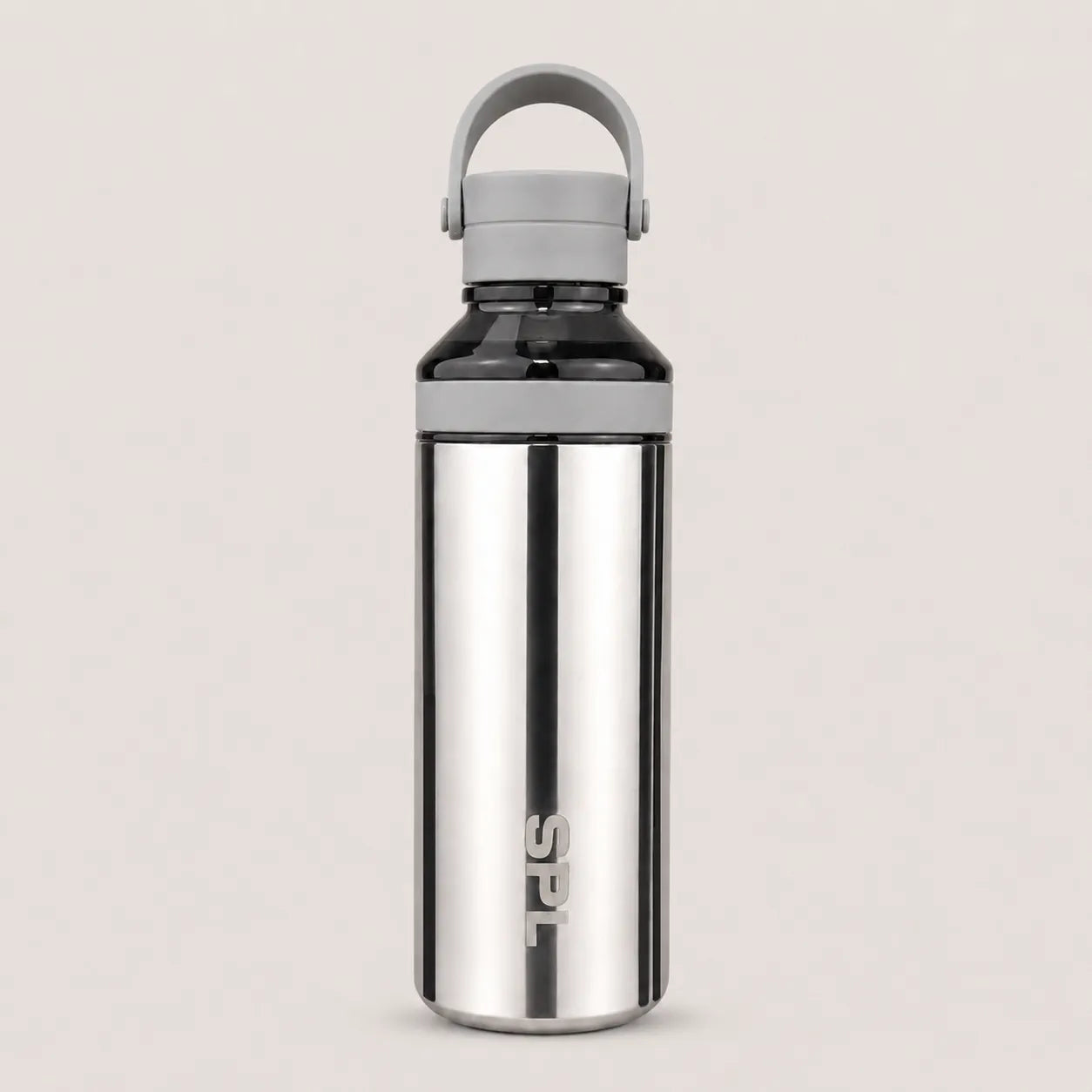 Sportive Lives SPL mirror stainless steel water bottle with ivory handle and lid accents, front view reusable bottle for daily use