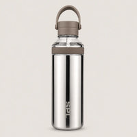 Sportive Lives SPL mirror stainless steel water bottle with taupe handle and lid accents, sleek reusable bottle for everyday hydration