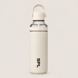 Sportive Lives SPL ivory white water bottle with carry handle and clear lid detail, minimalist reusable bottle for daily hydration