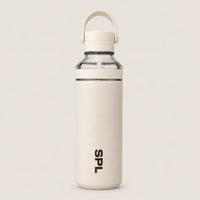 Sportive Lives SPL ivory white water bottle with carry handle and clear lid detail, minimalist reusable bottle for daily hydration