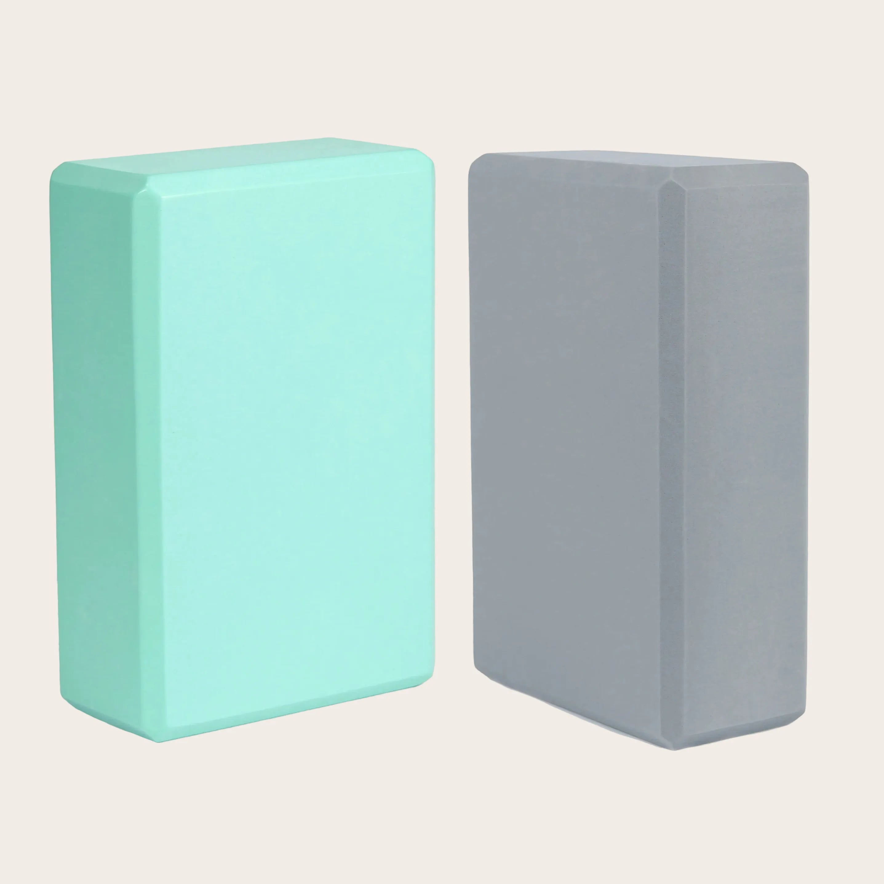 Sportive Lives EVA yoga blocks in mint green and grey, providing stability for safe yoga poses and stretching in Canada