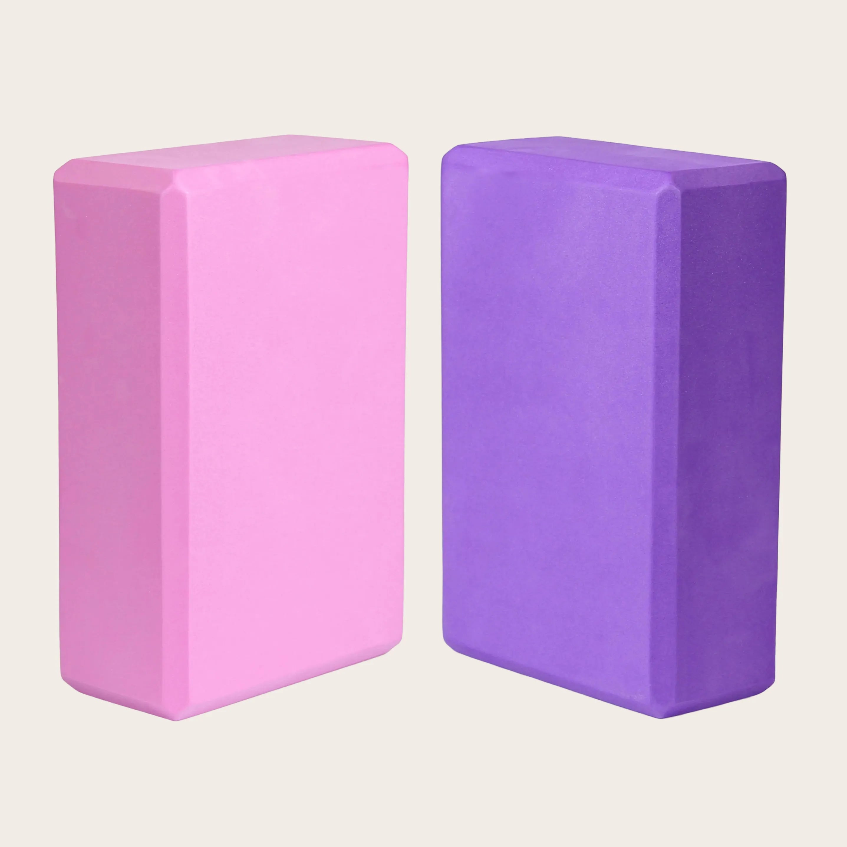 Sportive Lives EVA foam yoga blocks in pink and purple, providing stability and support for yoga practice in Canada