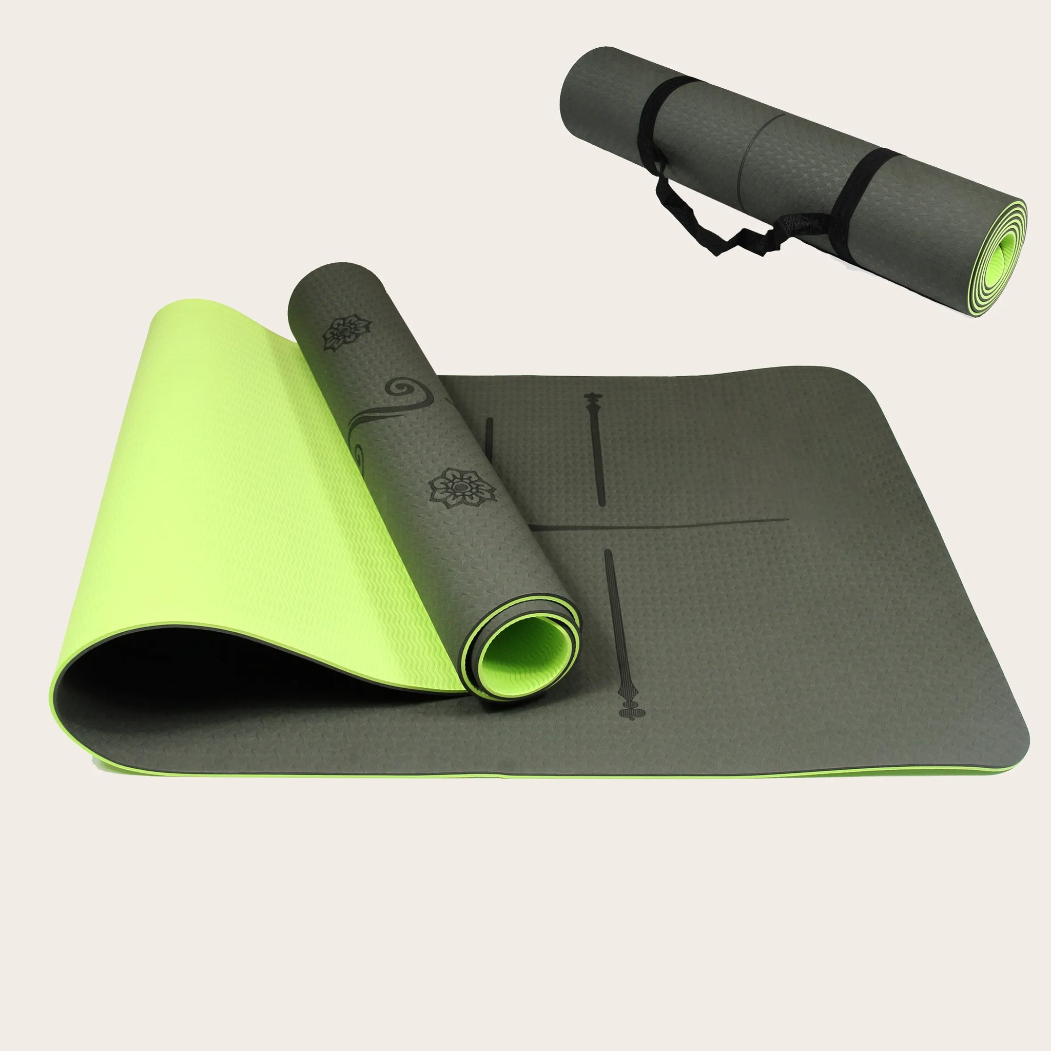 Sportive Lives Yoga Mat LOTUS - Black & Green Dual-Layer Yoga Mat for Stability in Canada