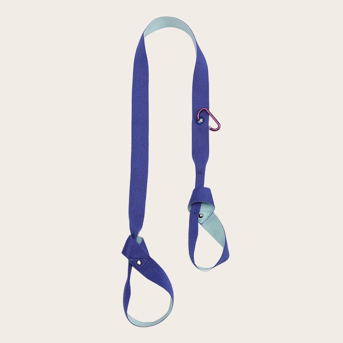 Blue two-tone Sportive Lives yoga mat strap with adjustable loops and carabiner; universal mat sling for Canada.