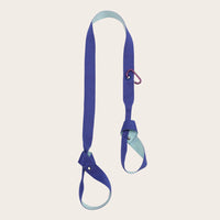 Blue two-tone Sportive Lives yoga mat strap with adjustable loops and carabiner; universal mat sling for Canada.