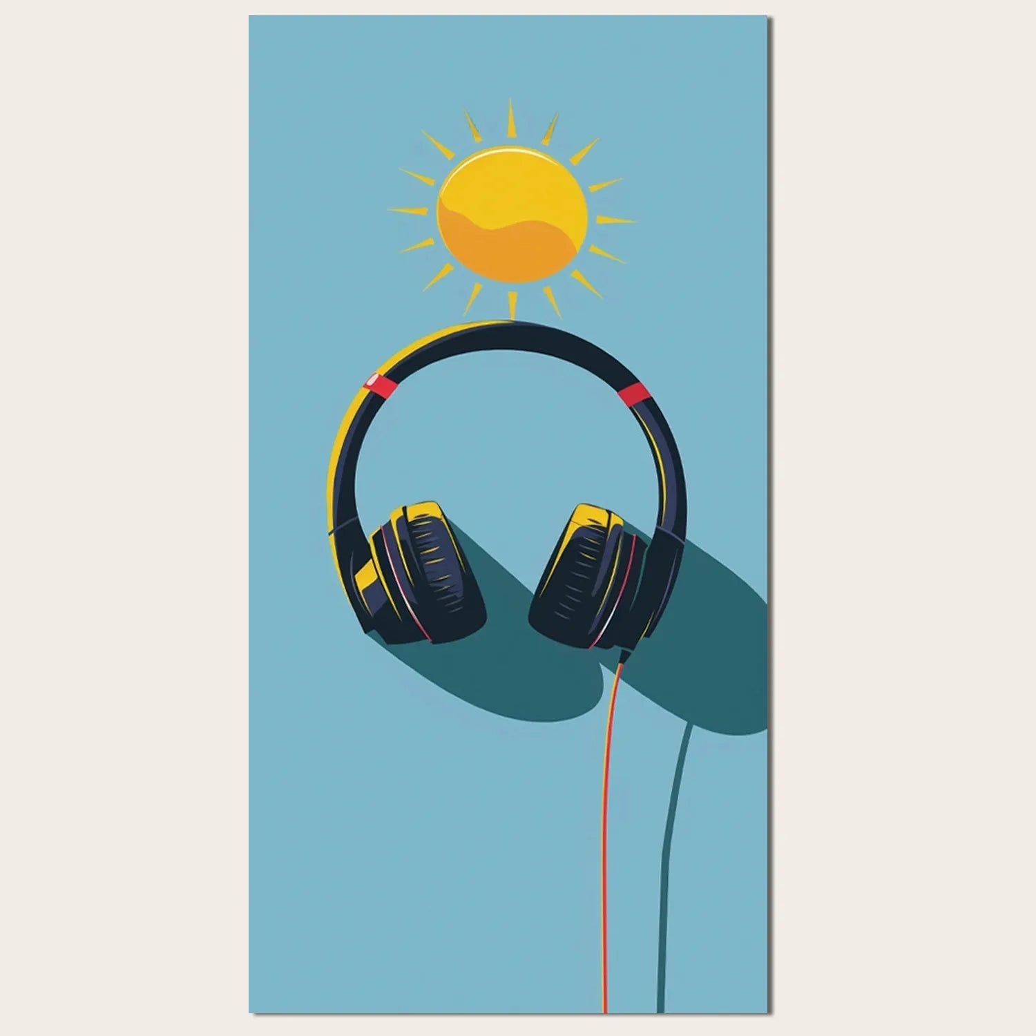 Minimal blue beach towel with headphones and sun graphic—SPORTIVE quick-dry microfiber, lightweight for travel.