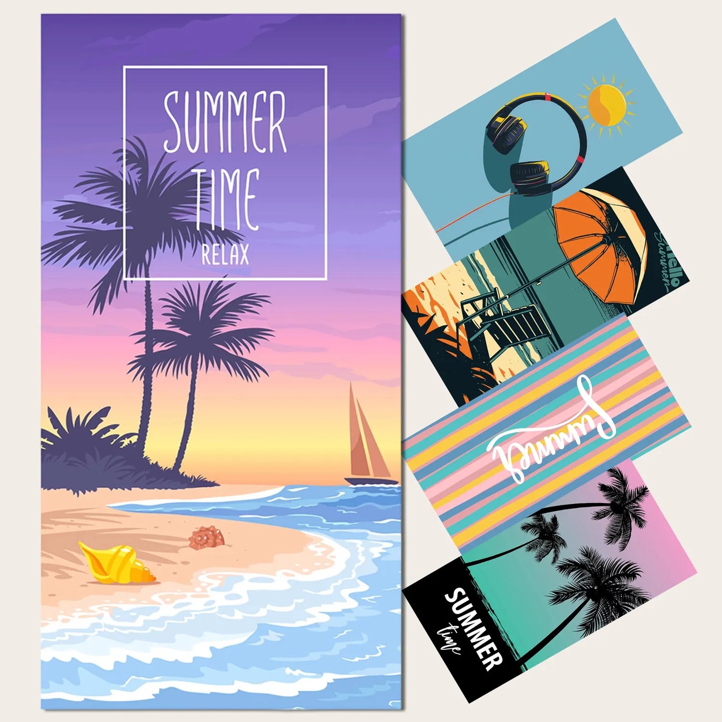 Purple sunset beach towel with palm trees and ocean view – SPORTIVE MicroFiber Towel