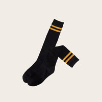Stylish socks low black cotton with vintage-inspired yellow stripes, soft and comfortable for streetwear by Sportive Lives.