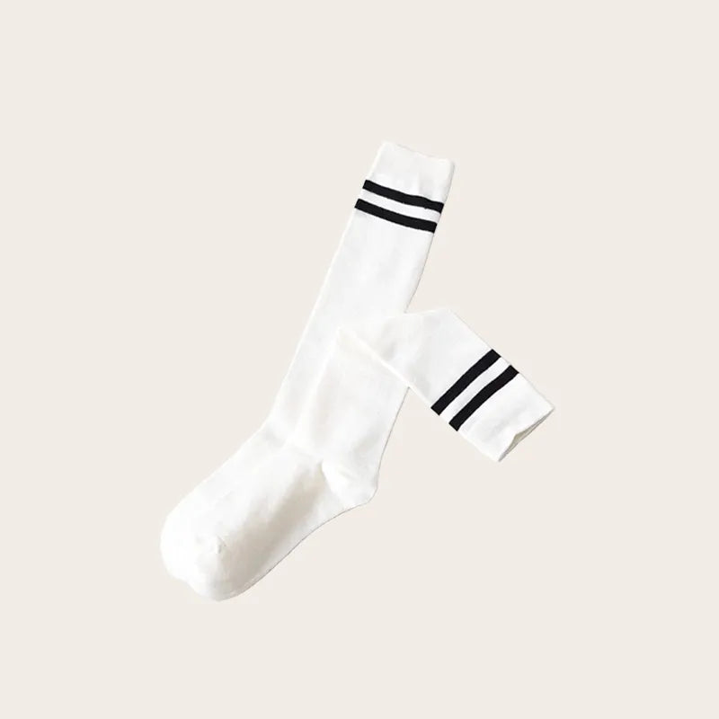 Stylish socks low in white cotton with black double stripes by Sportive Lives, breathable and perfect for everyday casual wear.