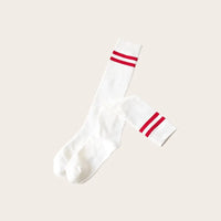 Stylish socks low featuring white cotton with bold red stripes, lightweight and fashionable for spring and summer by Sportive Lives.