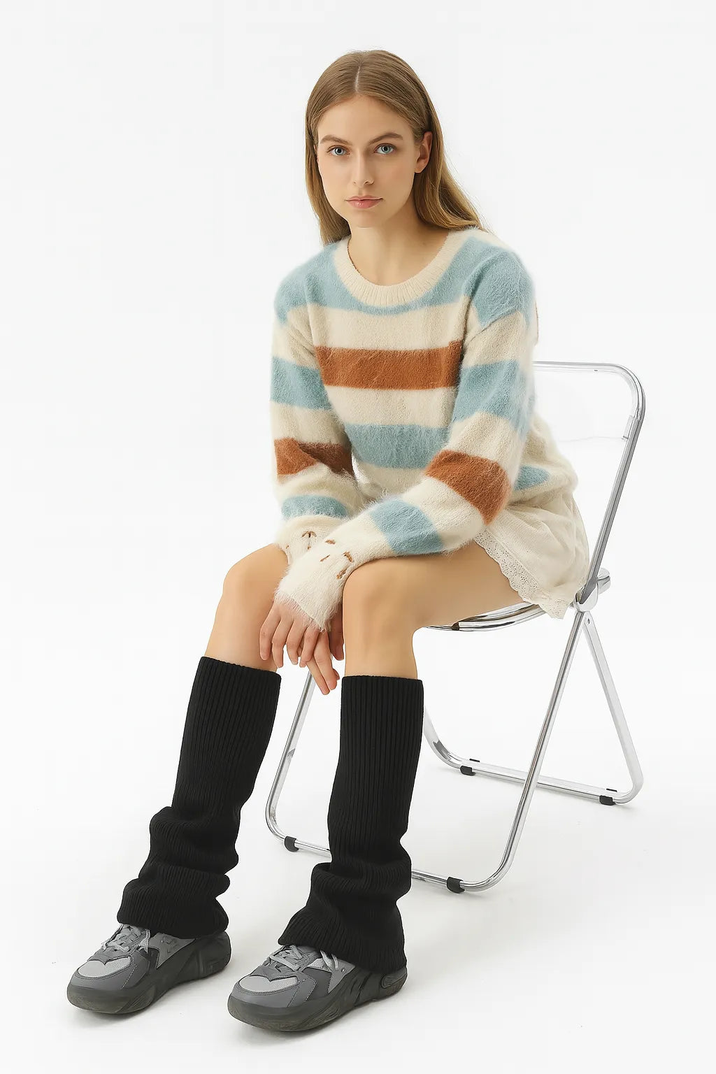 Black WIDE Leg Warmer by Sportive Lives – Thick ribbed knit warmers with generous width and stylish scrunched look. Pair effortlessly with leggings, sneakers or boots for a chic cold-season outfit.