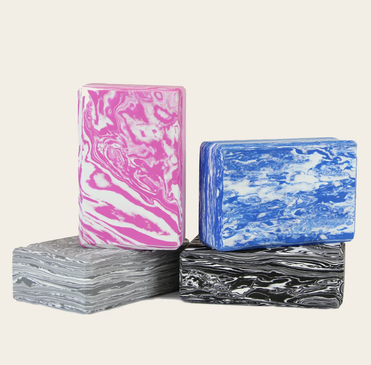 Sportive Lives Yoga Block CLOUD set in Light Pink, Blue, French Grey, and Black. High-density EVA yoga bricks for stability, support, and alignment. Ideal for beginners and advanced yogis in Canada.